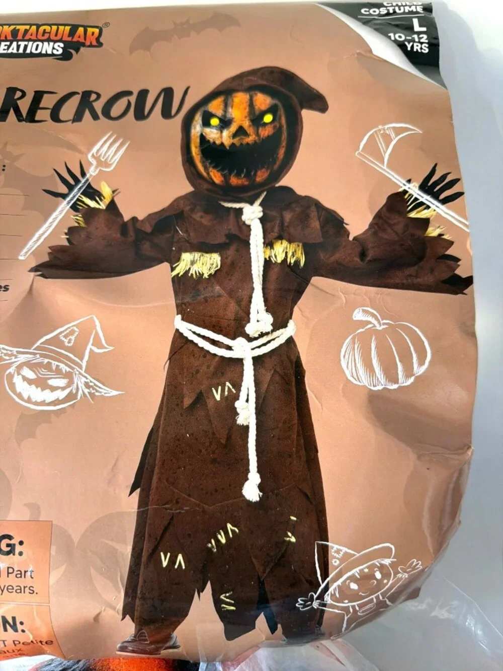 Spooktacular Scarecrow Halloween Costume Pumpkin Head Mask Child Size L